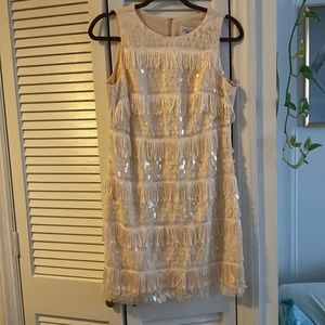 ELIZA J blush sequin and fringe dress, sz 10P
